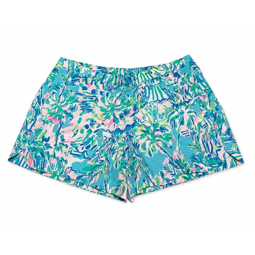 Lilly Pulitzer Ocean View Women's Vibrant Blue Pink Pull on Pocket Shorts Sz XL